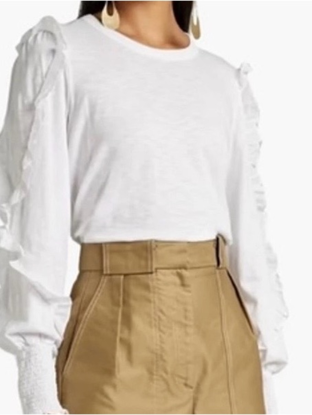 Veronica Beard EUC 100% Pima Cotton White Ruffle Long Sleeve Osage Top Large